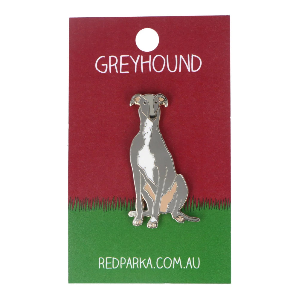 Red Parka Enamel Pin - Greyhound