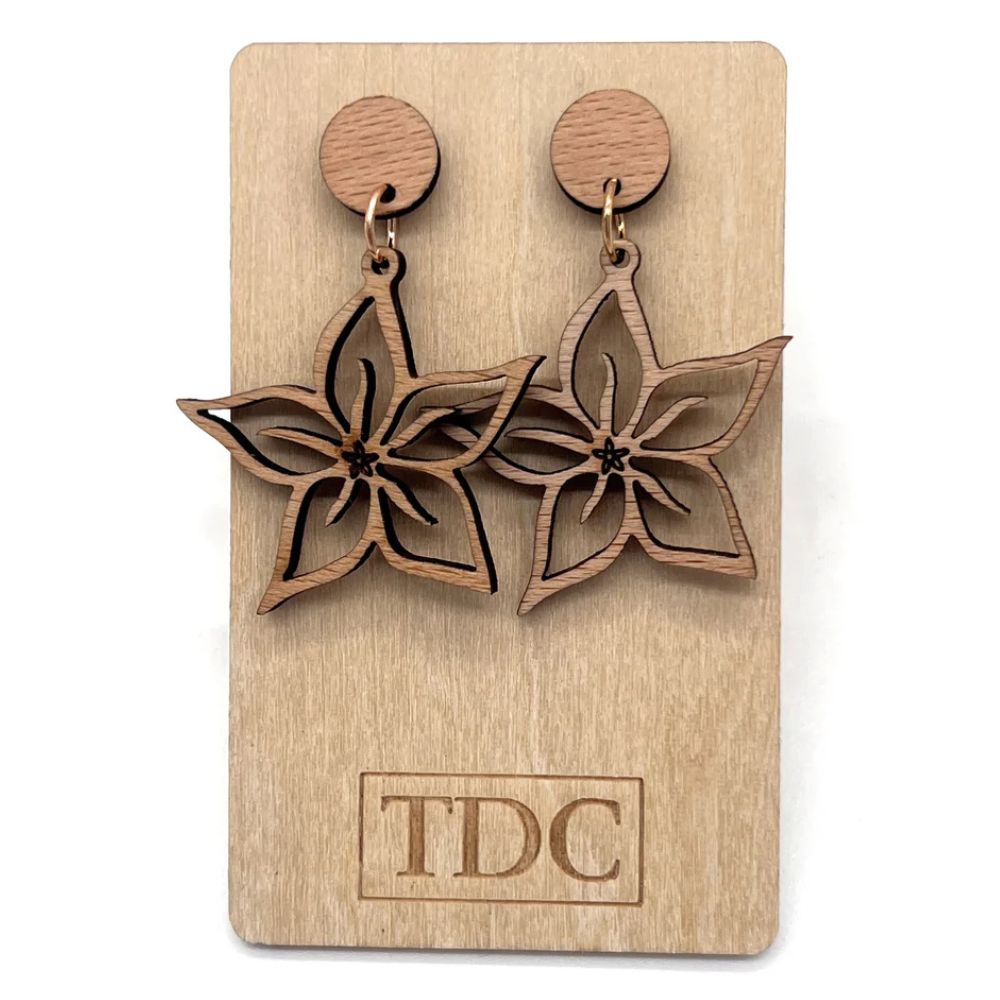Samantha Abbot TDC Wooden Drop Earrings - Floral
