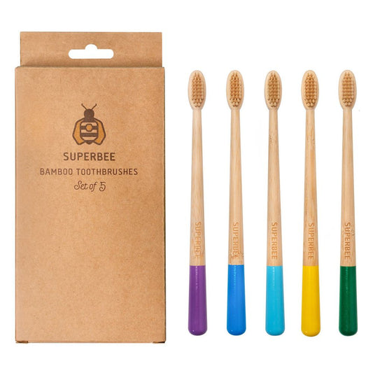 SuperBee Bamboo Toothbrush Mixed Colours - 5 Pack