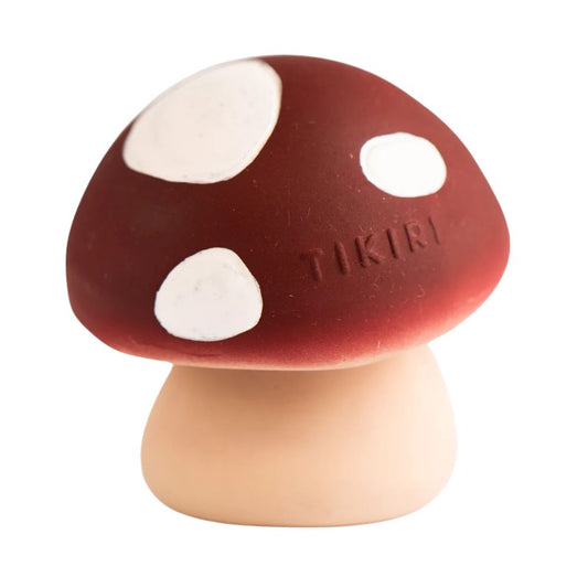 Tikiri Natural Rubber Teether, Rattle & Bath Toy - Mushroom
