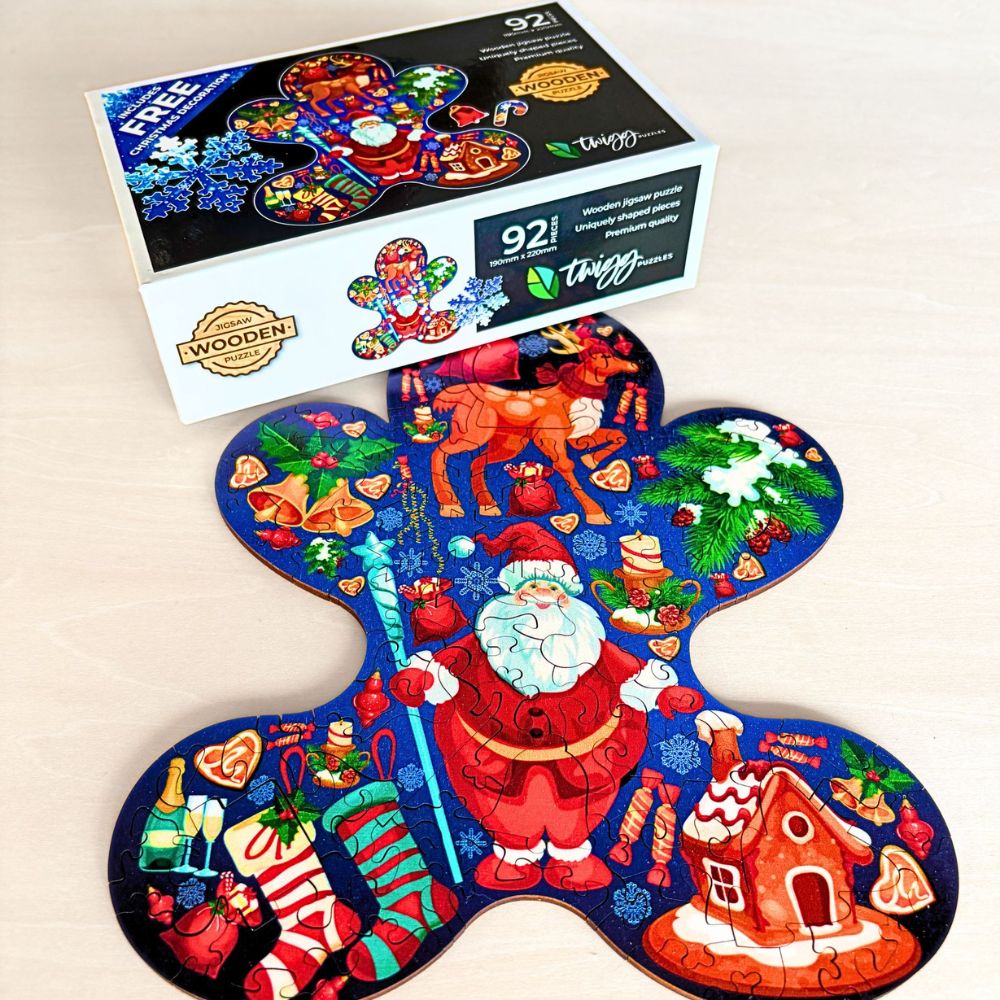 Twigg Puzzle Wooden Jigsaw 92 Pieces - Christmas Gingerbread Person