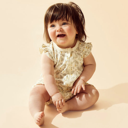 Wilson & Frenchy Organic Ruffle Zipsuit - Lemon Leaf
