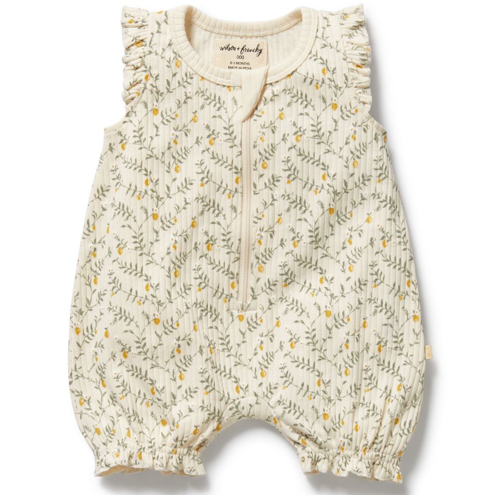 Wilson & Frenchy Organic Ruffle Zipsuit - Lemon Leaf