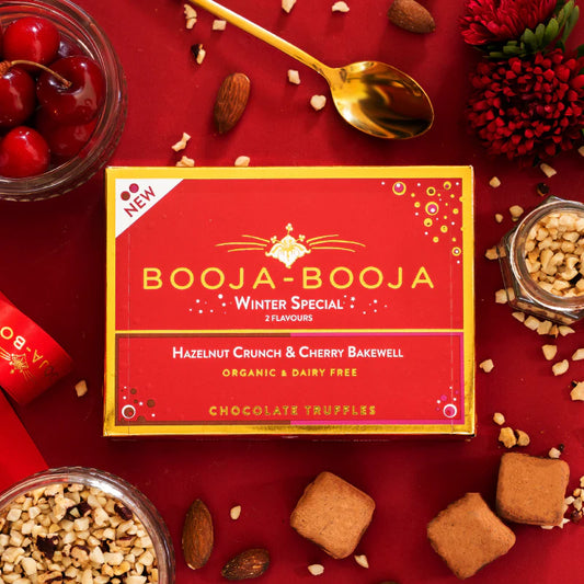 Booja-Booja Organic Vegan Truffle Hazelnut Crunch & Cherry Bakewell 82g (8 pack)