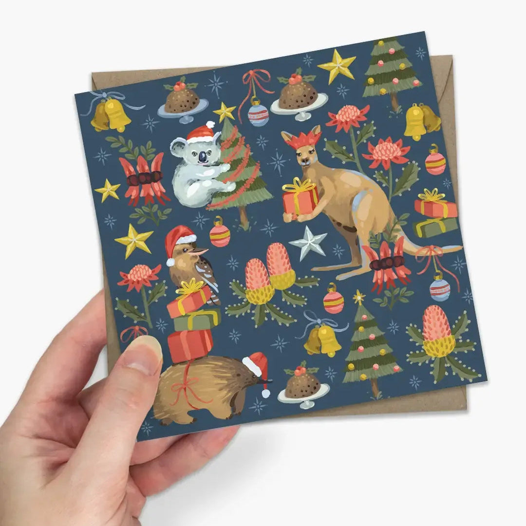 Earth Greetings Square Boxed Christmas Cards 8pk - Christmas Creatures