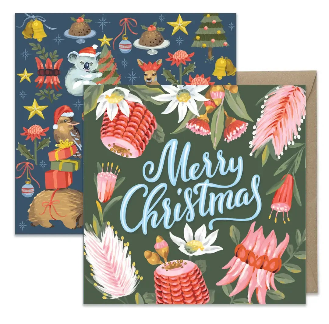 Earth Greetings Square Boxed Christmas Cards 8pk - Christmas Garland