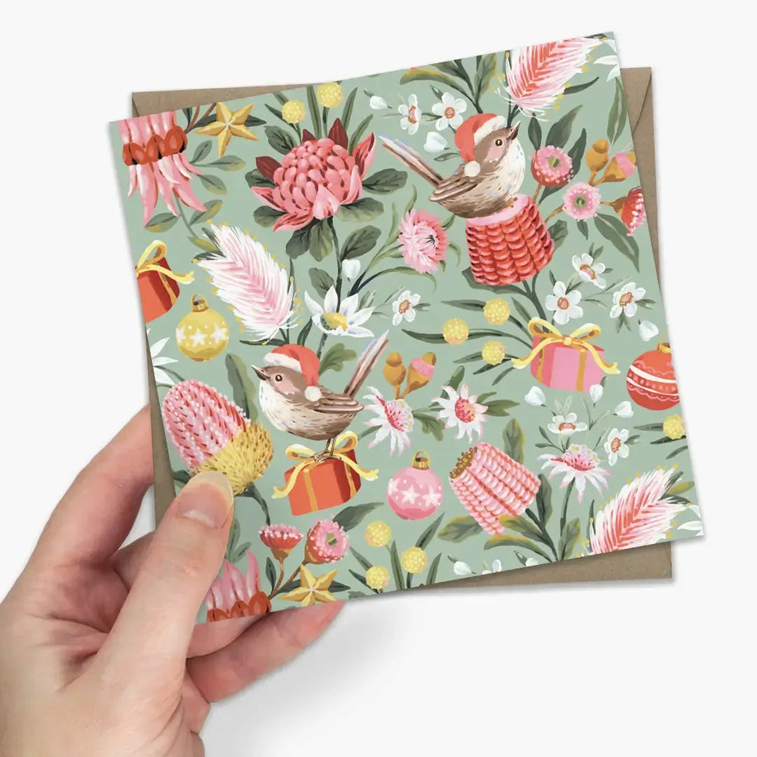 Earth Greetings Square Boxed Christmas Cards 8pk - Festive Wrens