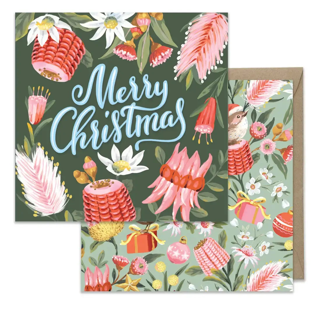 Earth Greetings Square Boxed Christmas Cards 8pk - Festive Wrens