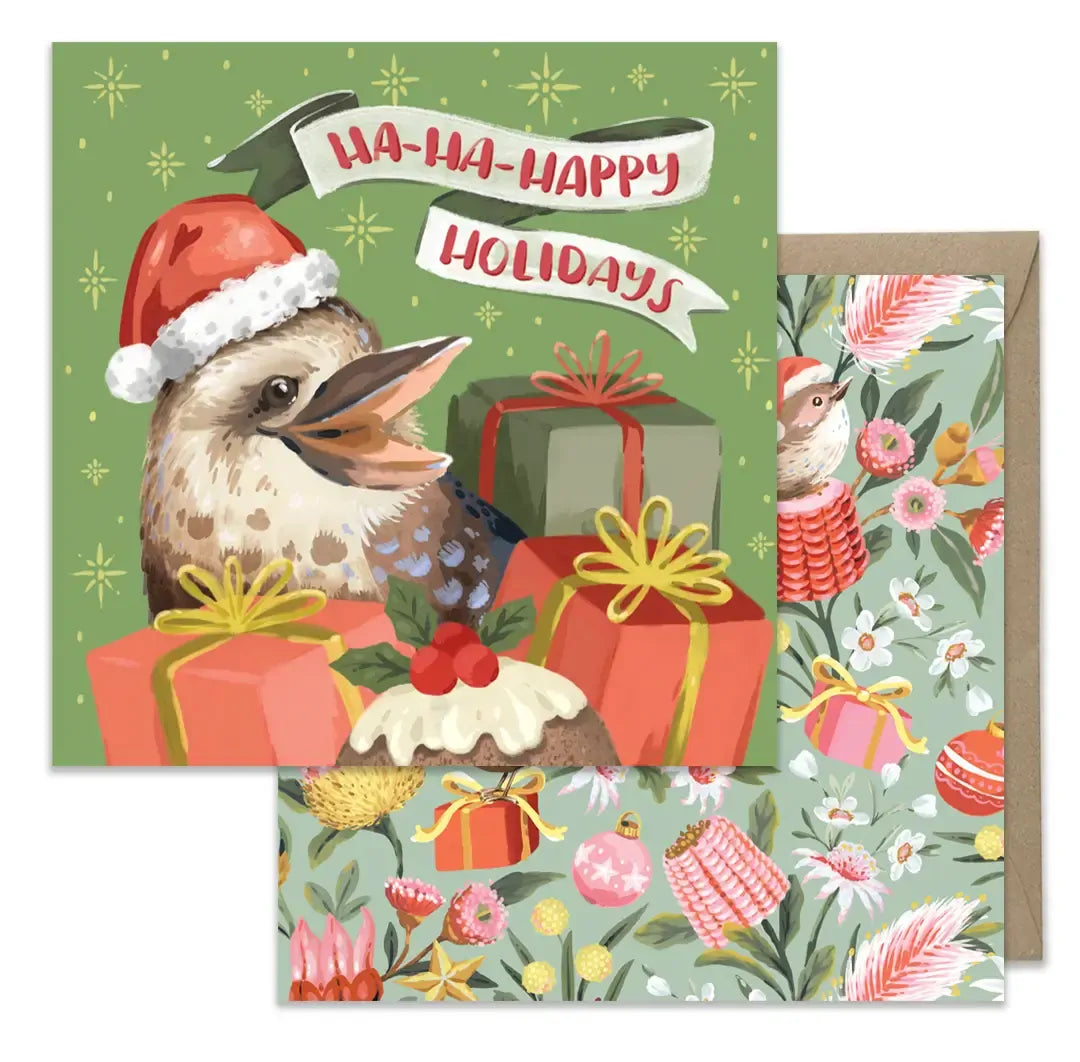 Earth Greetings Square Boxed Christmas Cards 8pk - Happy Kookaburra