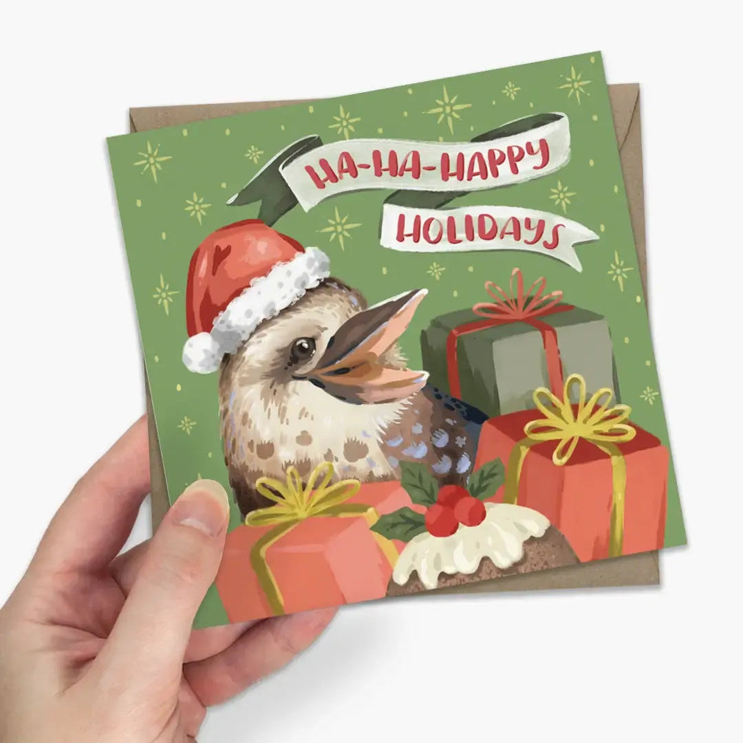 Earth Greetings Square Boxed Christmas Cards 8pk - Happy Kookaburra
