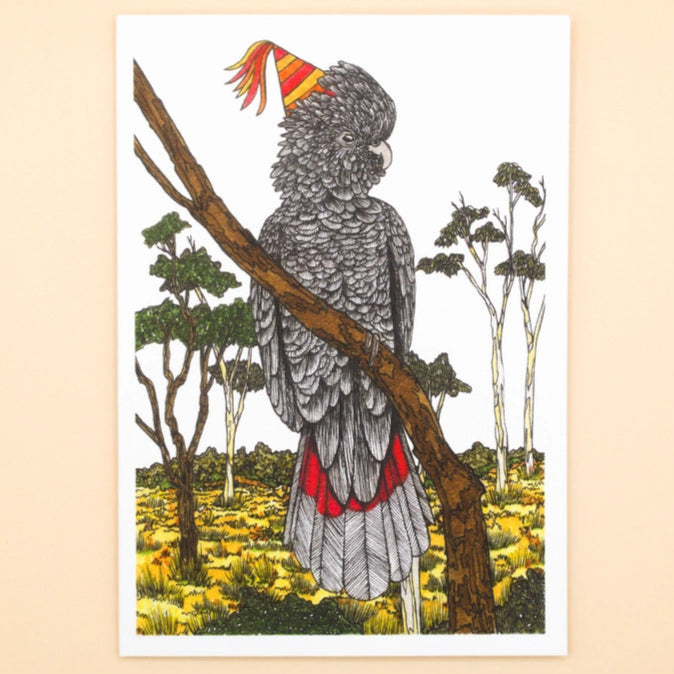 Sunshine Sea Art Greeting Card - Red-Tailed Black Cockatoo