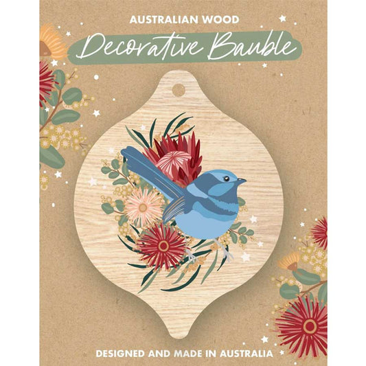 Australian Christmas Wooden Bauble - Blue Wren