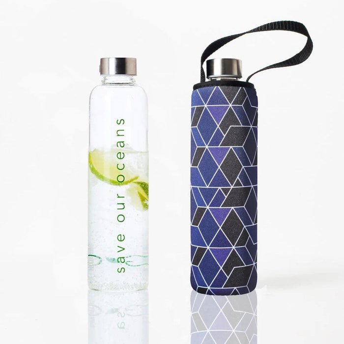 BBBYO Glass Water Bottle with Cover 750ml Cubic