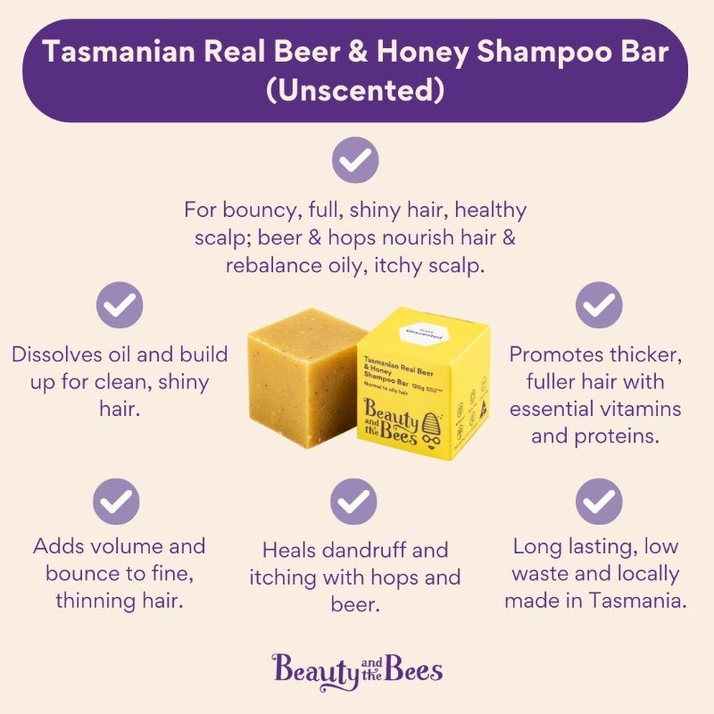 Beauty & the Bees Real Beer & Honey Shampoo Bar 120g - Unscented
