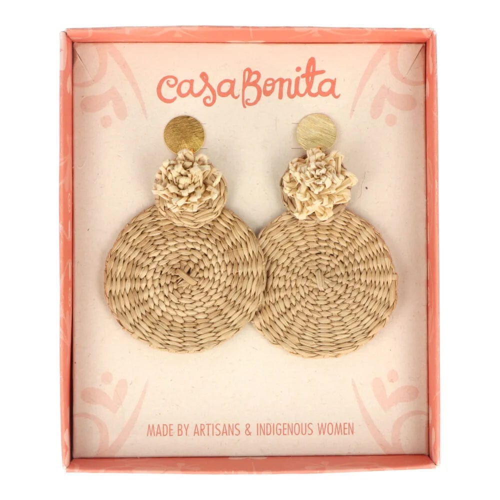 Casa Bonita Handwoven Gold Plated Iraca Palm Flower Earrings