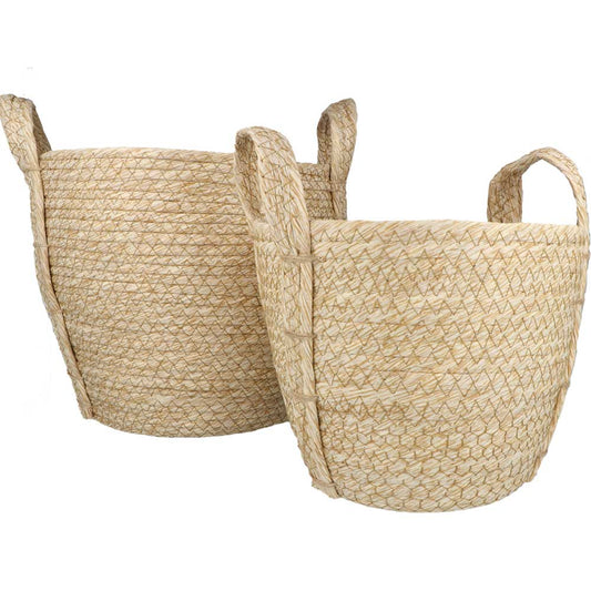 Corn Husk Round Basket Set of 2