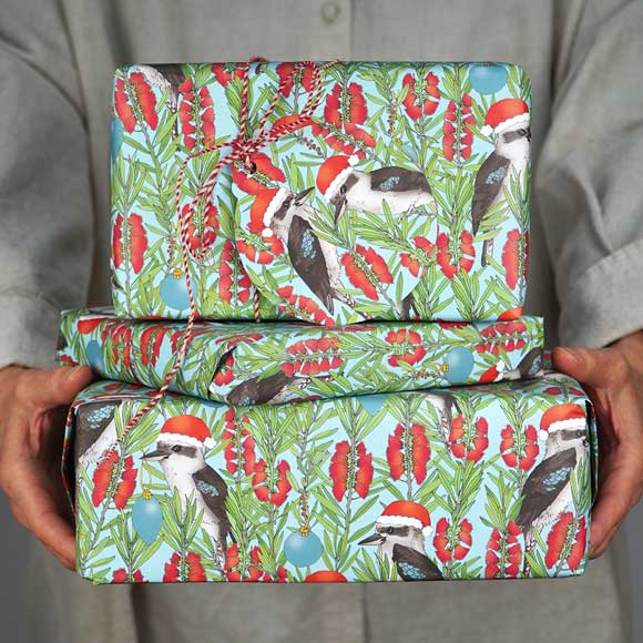 Earth Greetings Christmas Folded Wrapping Paper - Jolly Kookaburra