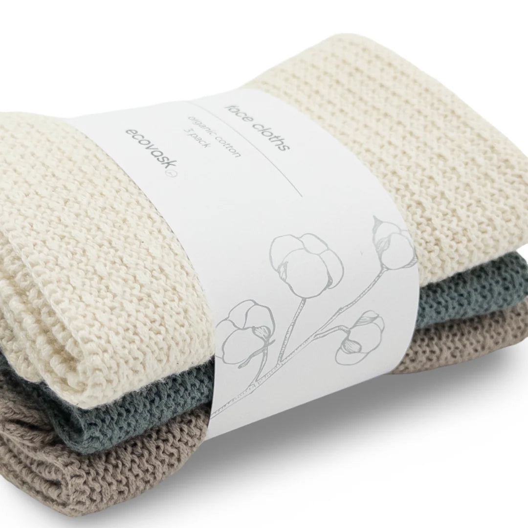 Ecovask Face Cloth 3pk Organic Cotton