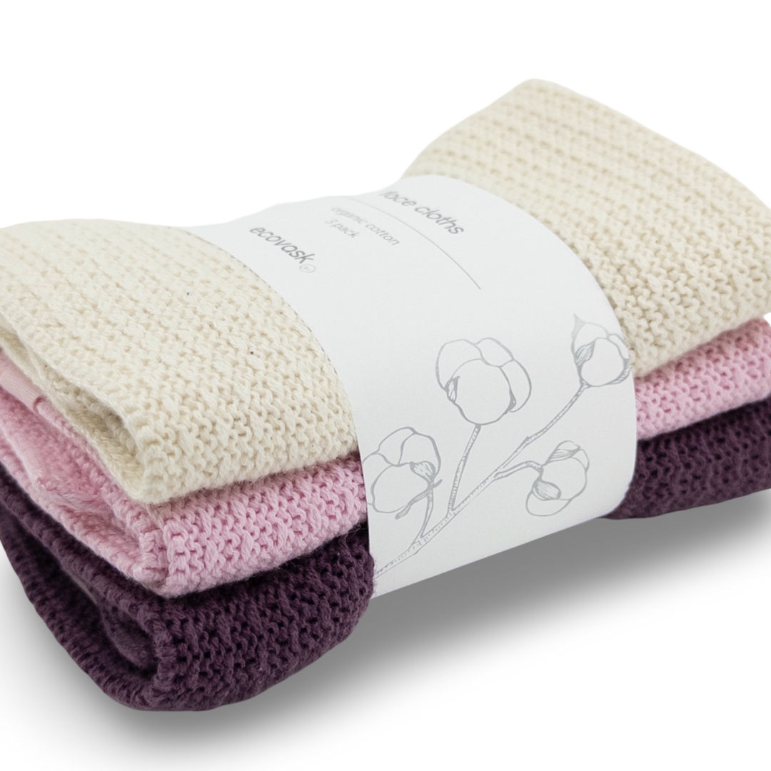 Ecovask Face Cloth 3pk Organic Cotton
