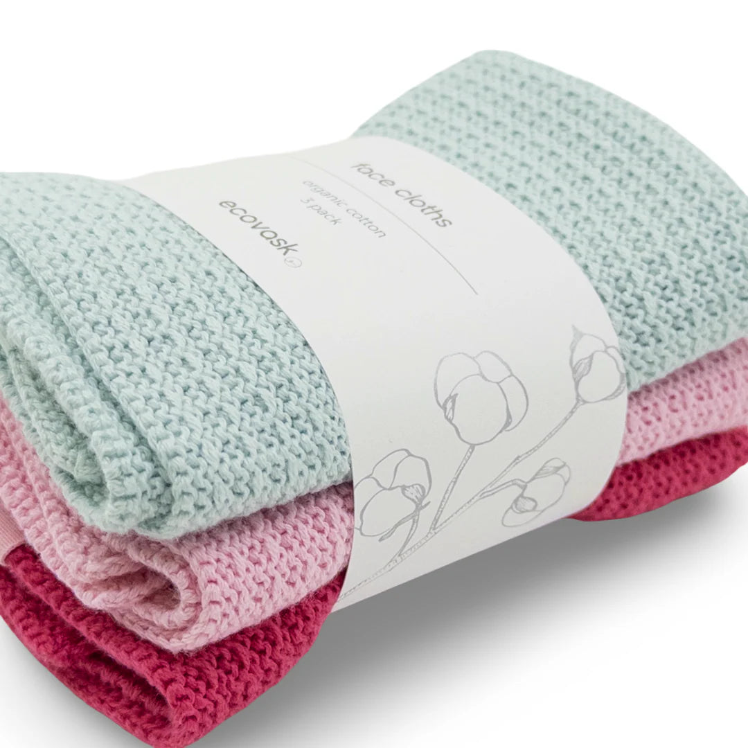 Ecovask Face Cloth 3pk Organic Cotton
