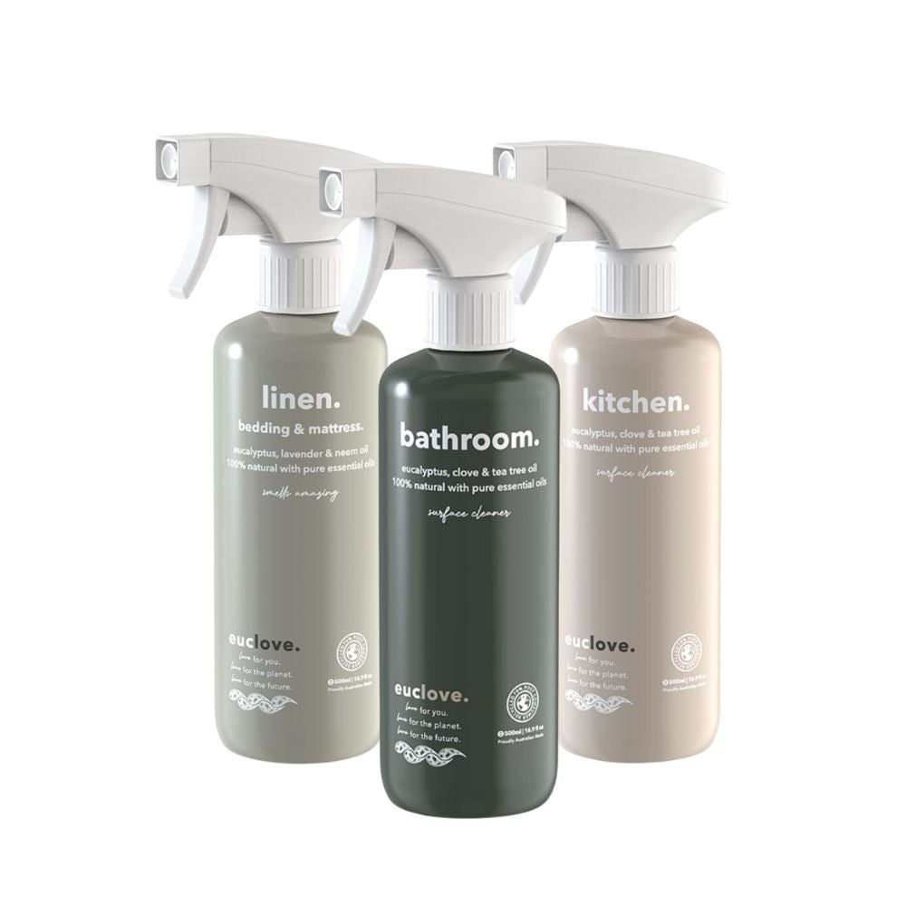 Euclove Essential Starter Kit with kitchen, bathroom and bedding cleaners