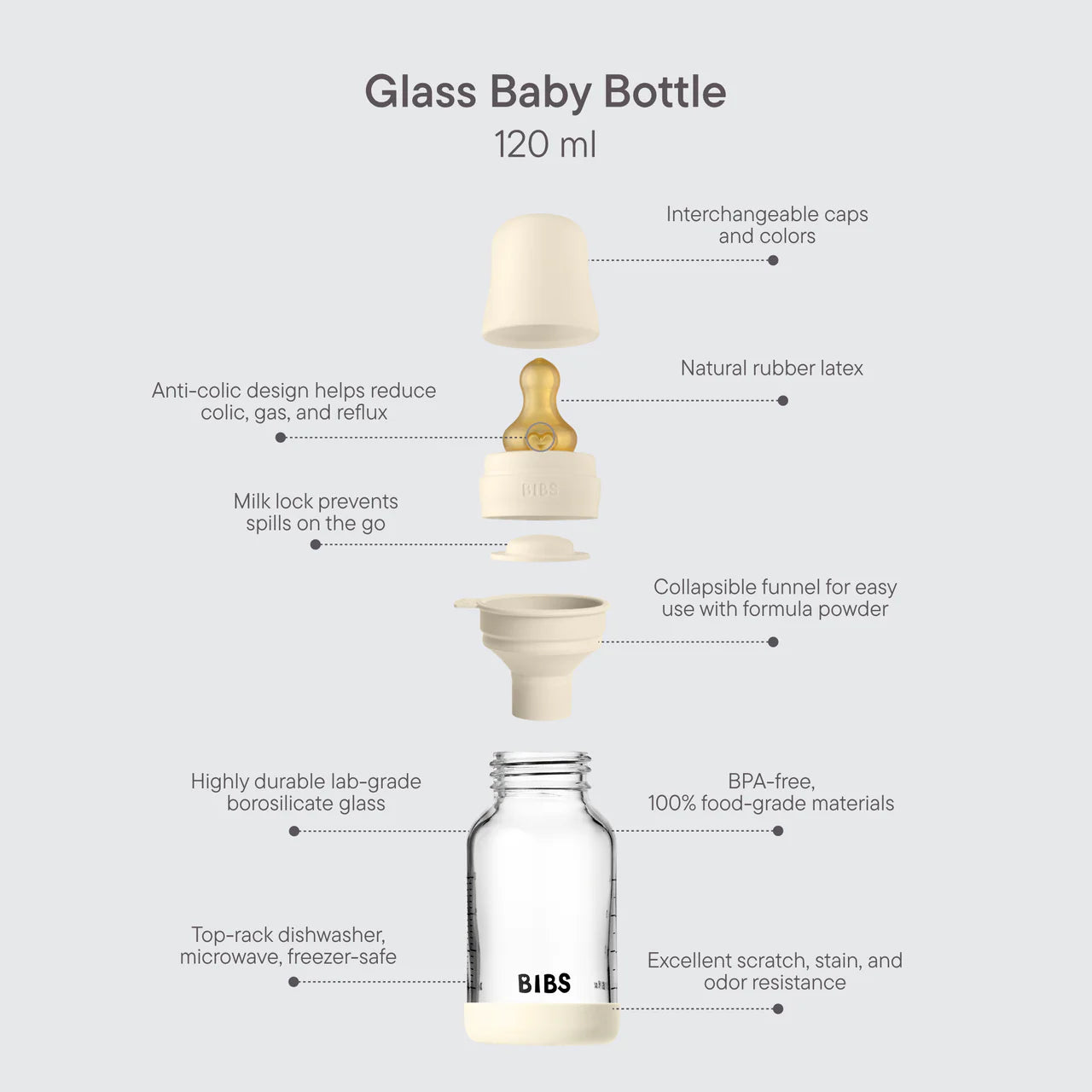 Bibs Glass Baby Bottle Complete Set 120ml - Latex