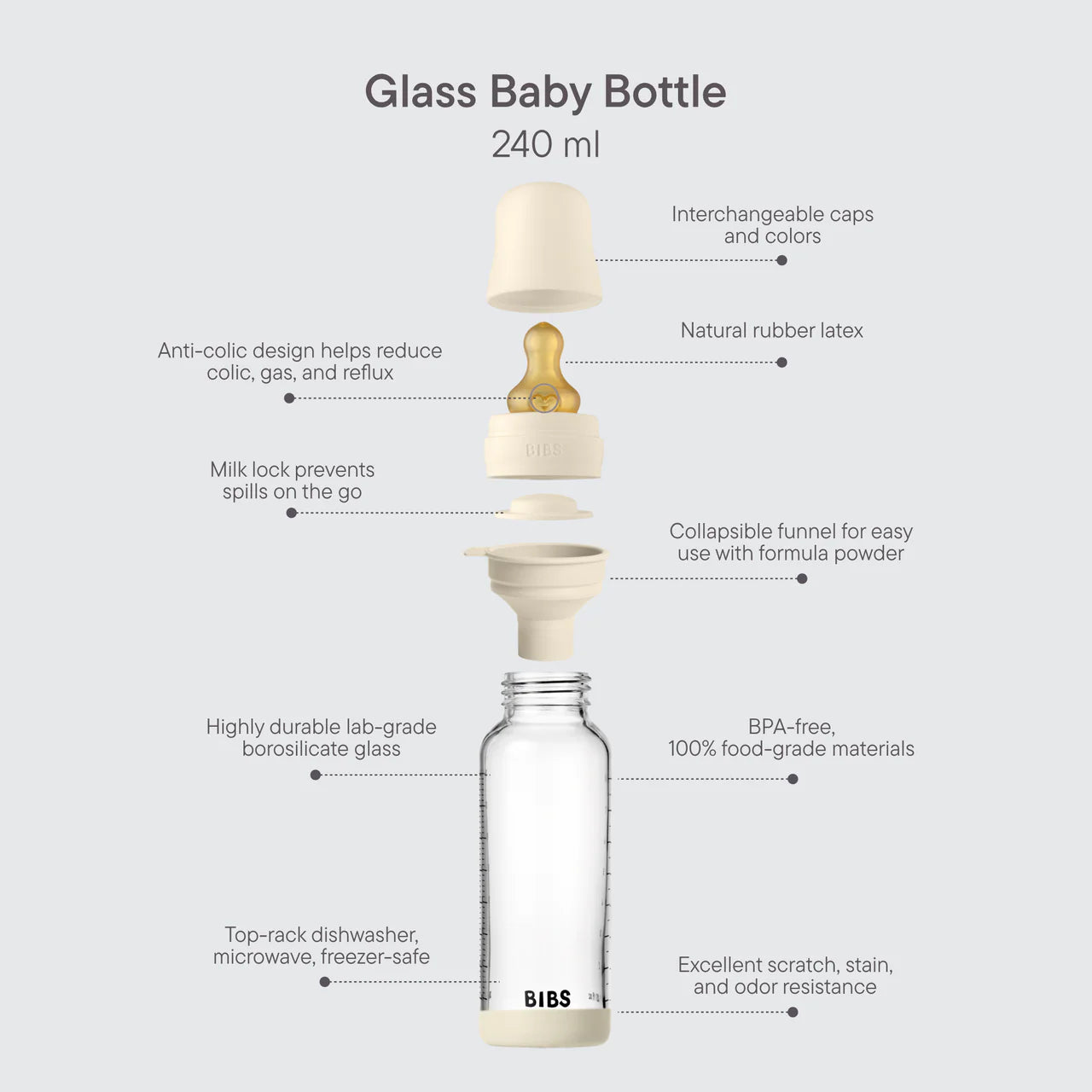 Bibs Glass Baby Bottle Complete Set 240ml - Latex