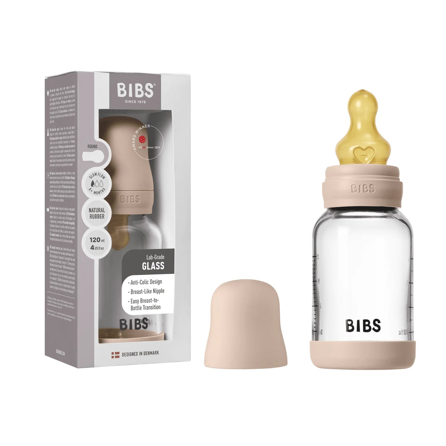 Bibs Glass Baby Bottle Complete Set 120ml - Latex