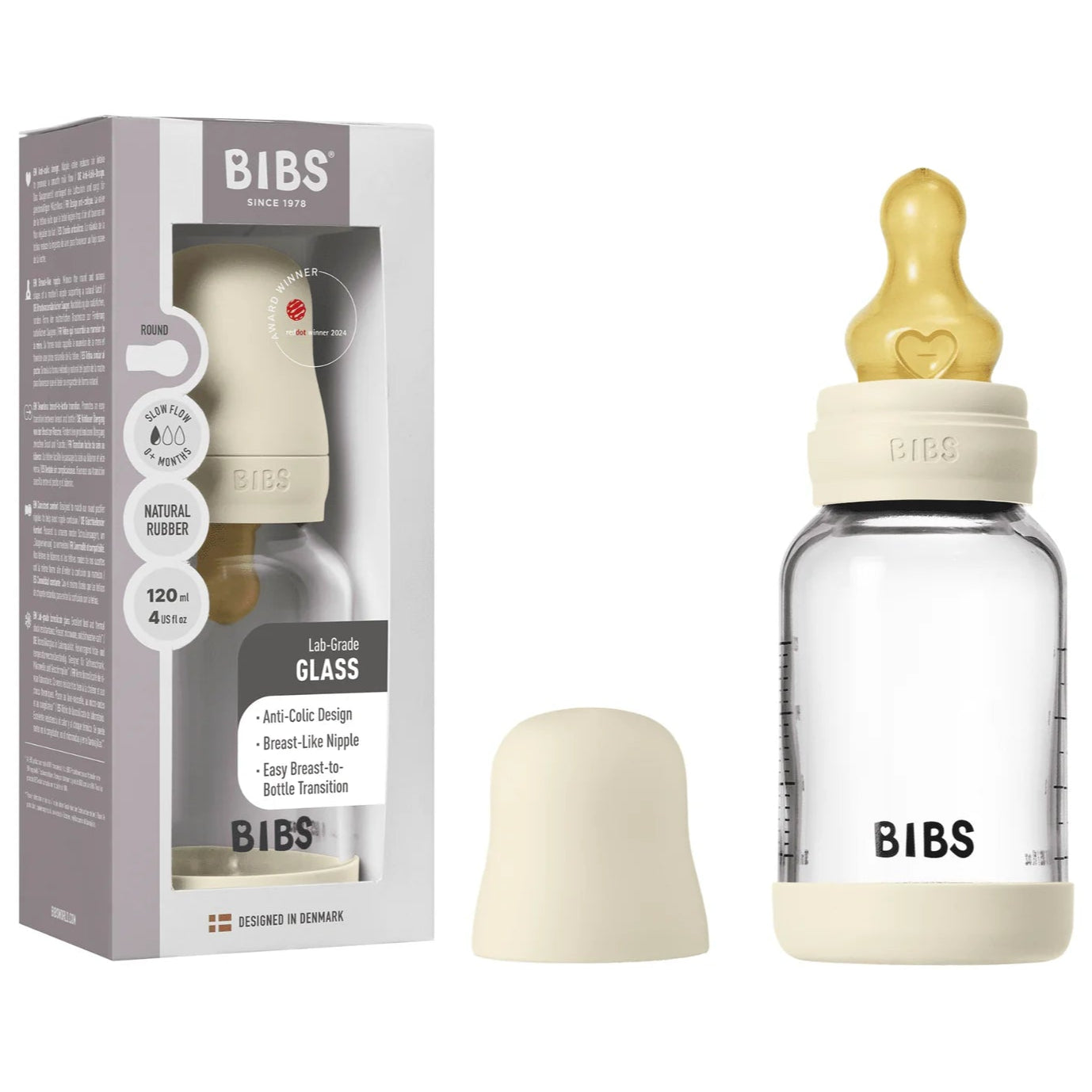 Bibs Glass Baby Bottle Complete Set 120ml - Latex