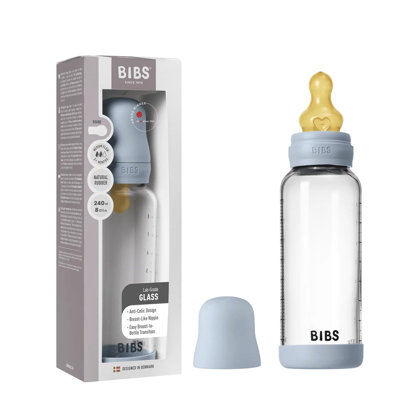 Bibs Glass Baby Bottle Complete Set 240ml - Latex