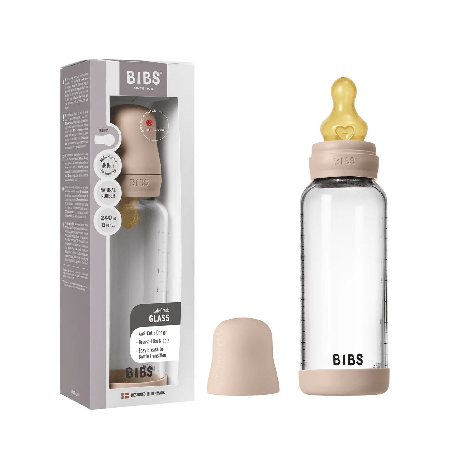 Bibs Glass Baby Bottle Complete Set 240ml - Latex