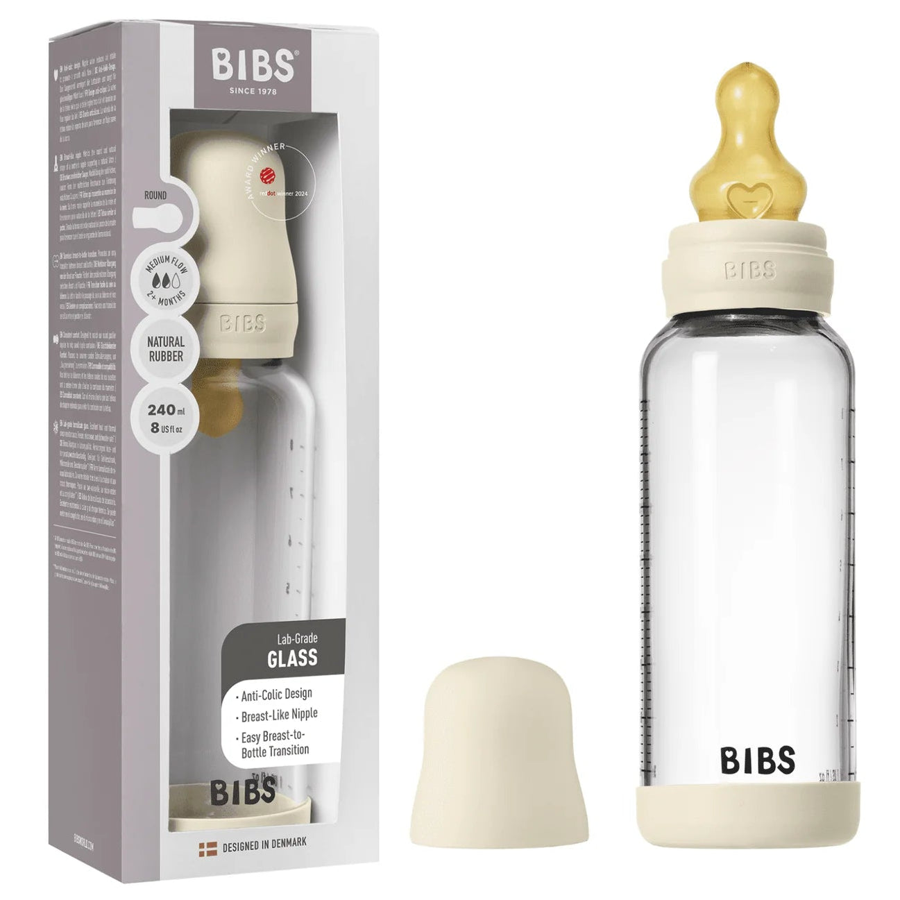 Bibs Glass Baby Bottle Complete Set 240ml - Latex