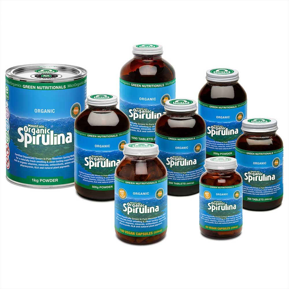 Green Nutritionals Mountain Organic Spirulina Vegan Capsules (180)