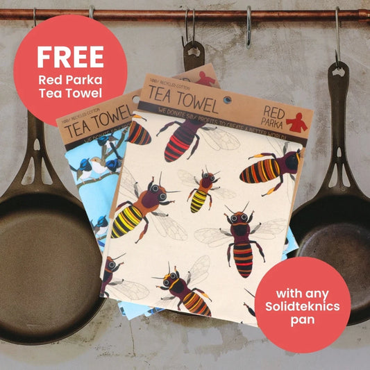 Your Gift - Red Parka Tea Towel with any Solidteknics Pan. Valued at $25.95