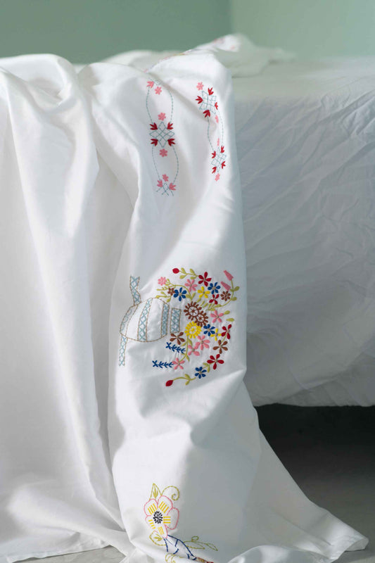 Homespun embroidered top sheet *organic cotton