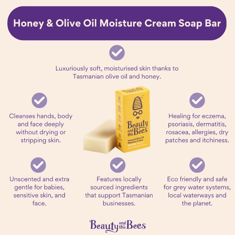 Beauty & the Bees Moisture Cream Real Soap Bar 120g - Honey & Olive Oil