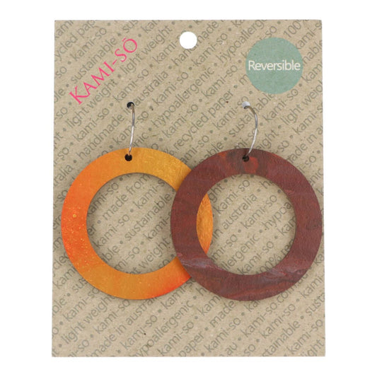 Kami-so Earrings Reversible Circle Hoop Brown Gold & Red