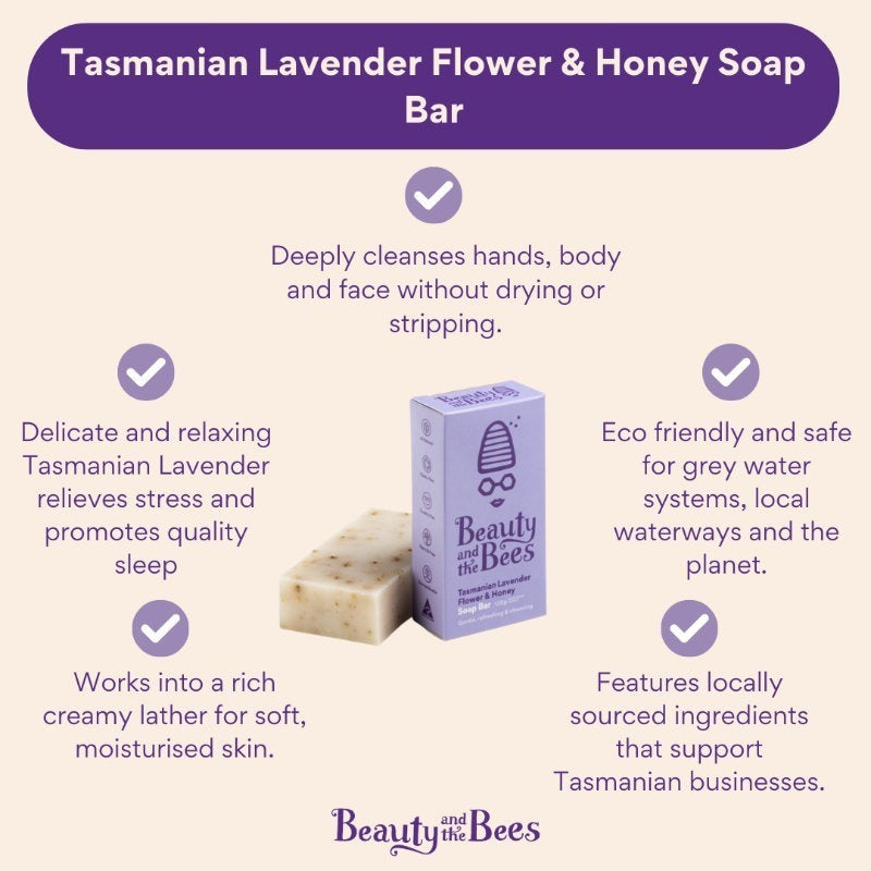 Beauty & the Bees Real Soap Bar 120g - Tasmanian Lavender & Honey