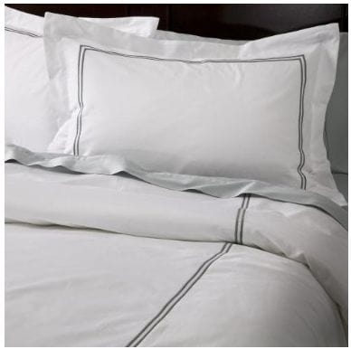 Organic Cotton Pillowcases Tailored with flange / White with charcoal embroidery