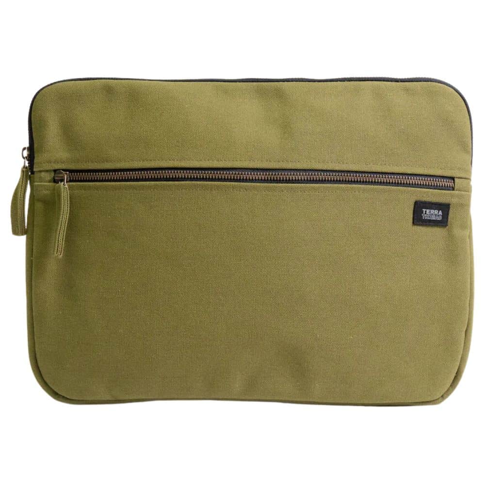 Terra Thread Organic Cotton Laptop Sleeve 15 Inch Olive Green