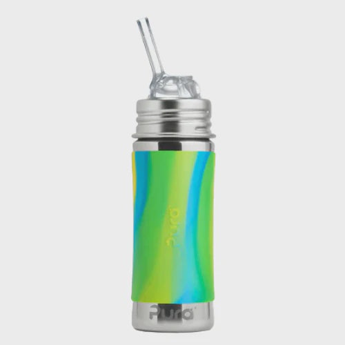 Pura Kiki Stainless Steel Kiddo Straw Bottle 325ml - Aqua Swirl