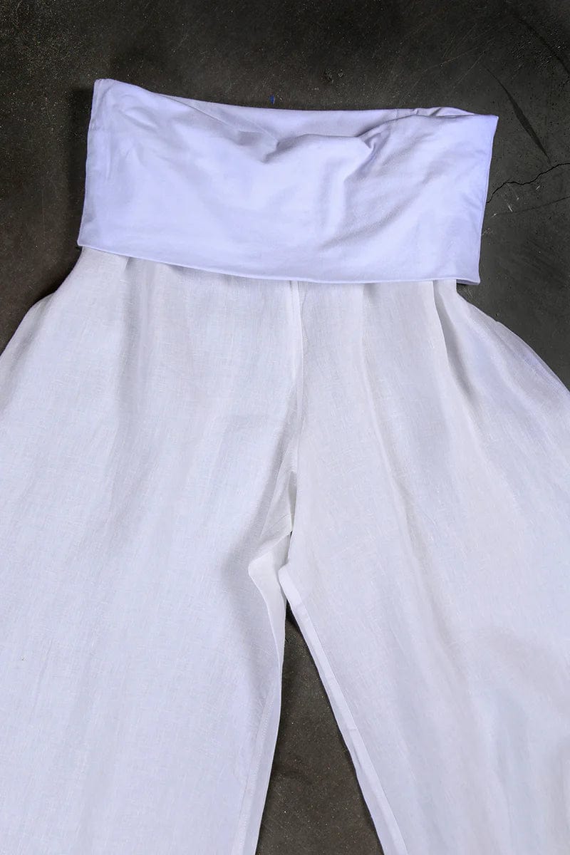 Zephyr Lounge Wear Soft Top Linen Pants White