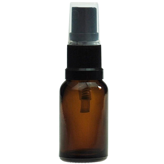 Amber Glass Pharmacy Bottle with Black Atomiser 15ml