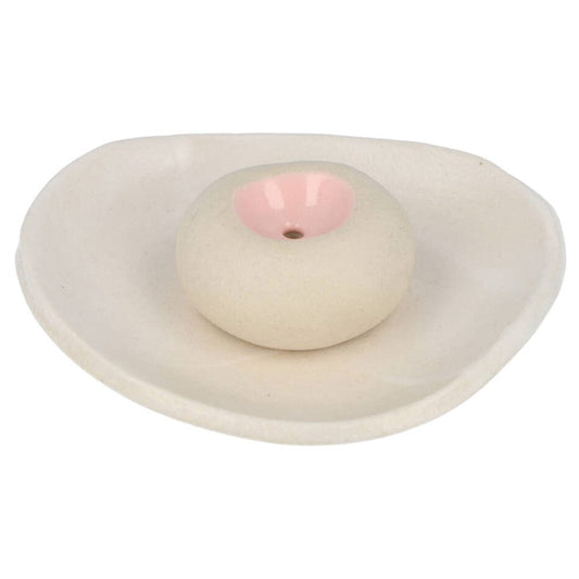 Bec English Ceramics Incense Holder & Mini Luna Plate Set - White/Pink