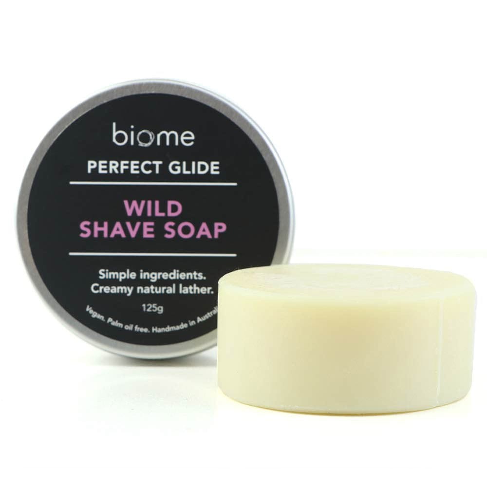 Biome Wild Shave Soap in a reusable tin