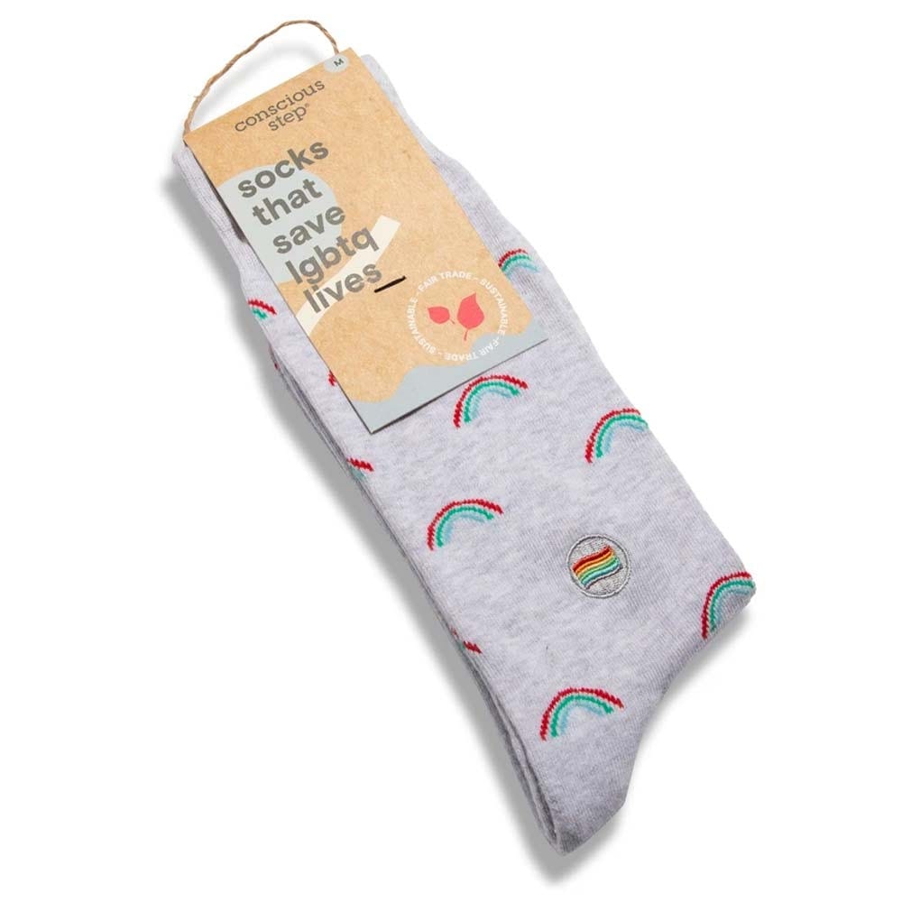 Conscious Step Socks That Save LGBTQ Lives - Grey Mini Rainbow