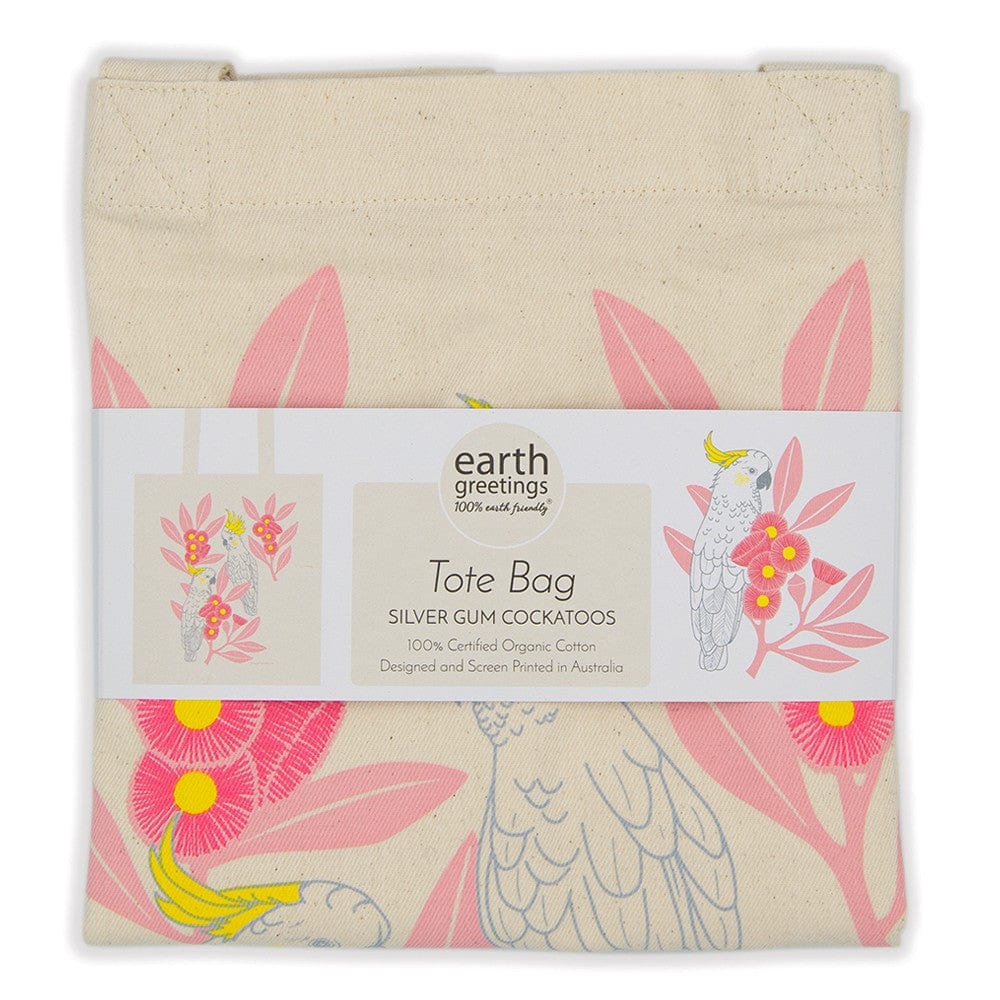 Earth Greetings Organic Cotton Tote Bag - Silver Gum Cockatoos