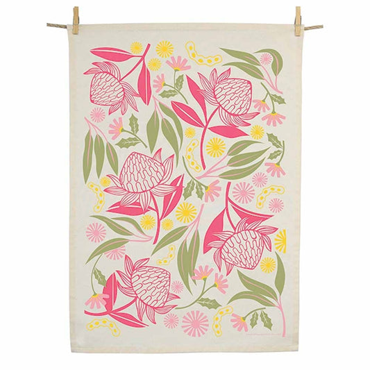 Earth Greetings Tea Towel - Waratah Whirl