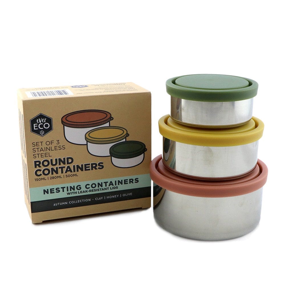 Ever Eco Stainless Steel Round Nesting Containers Set of 3 - Autumn
