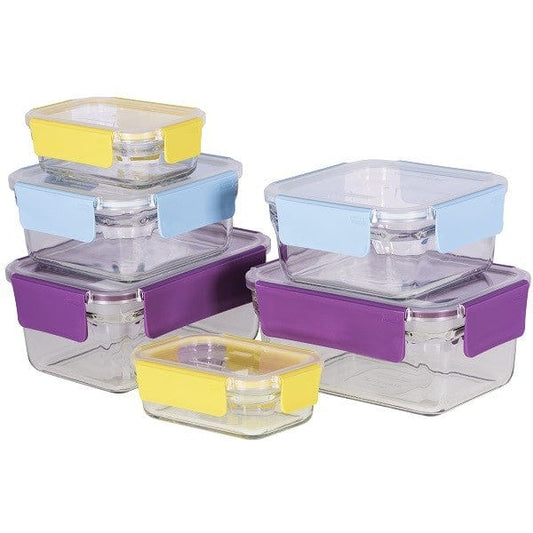 Glasslock Oven Safe Premium Container Set 6 Piece Coloured Snap Lids